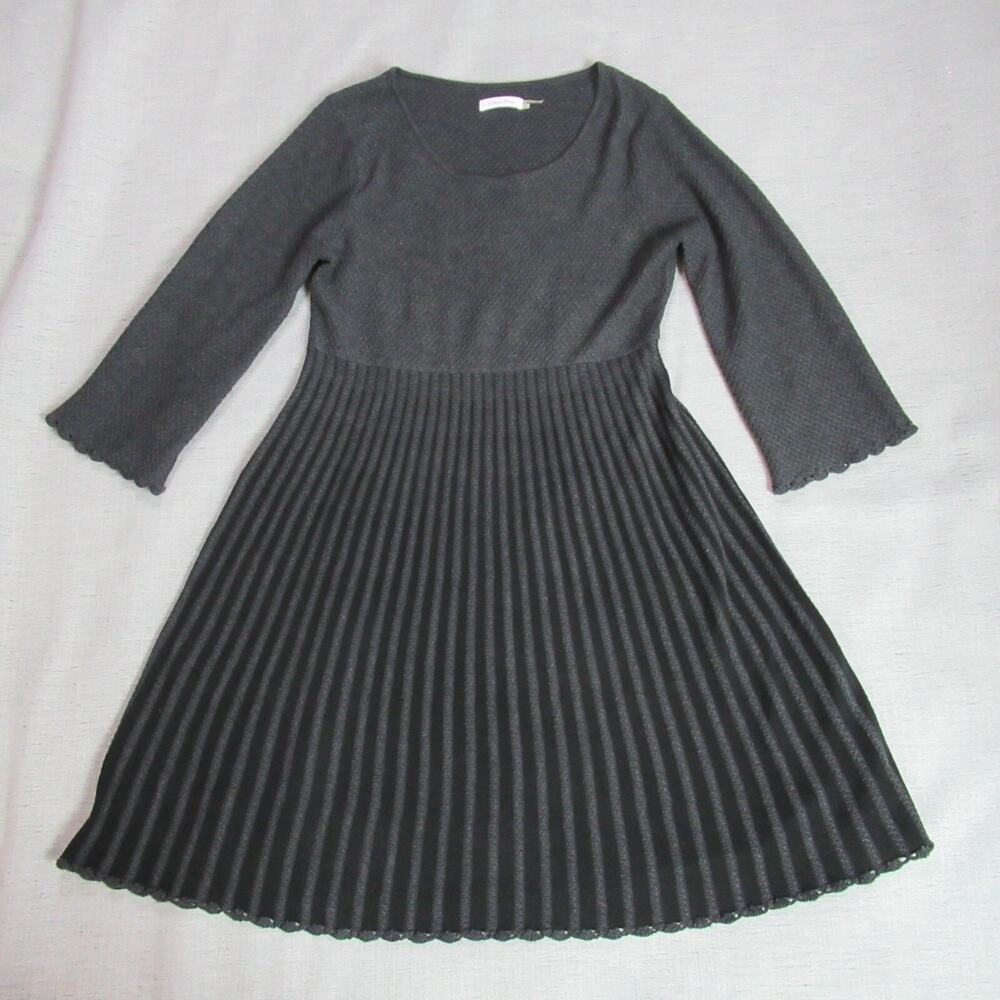 Calvin Klein Sweater Dress Womens L Gray Knit Long Sleeve Striped Preppy Classy